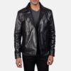 Morris Black Leather Peacoat