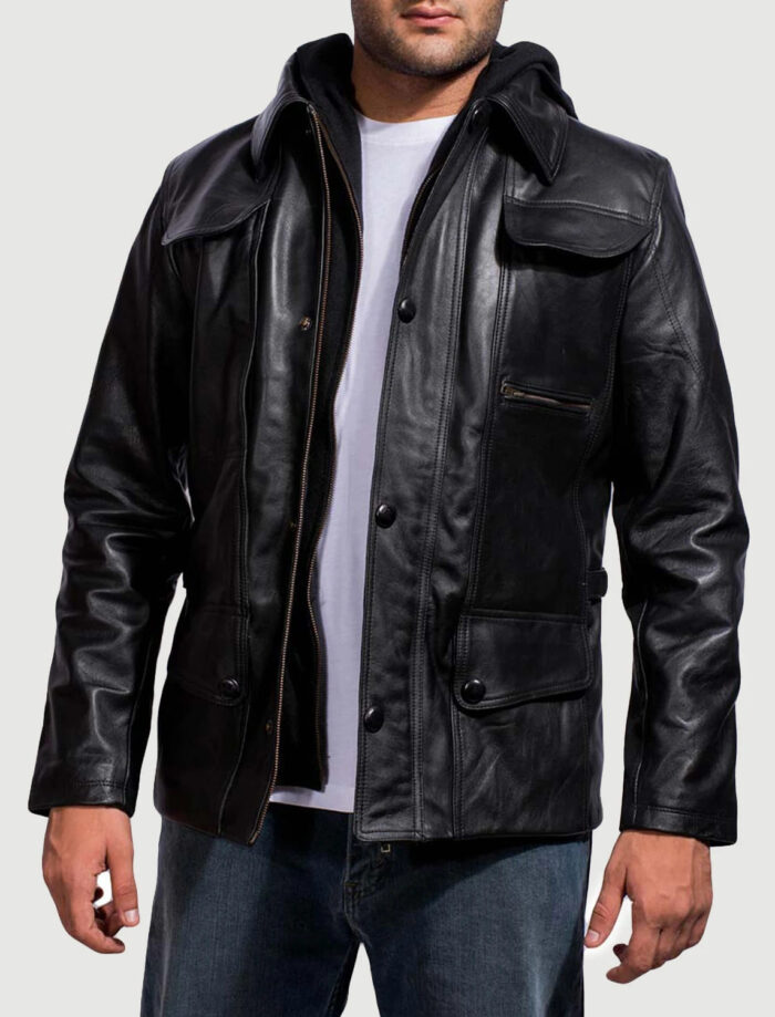 Vanguard Hooded Black Men's Leather Jacket