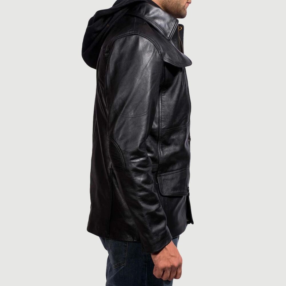 Vanguard Hooded Black Men's Leather Jacket