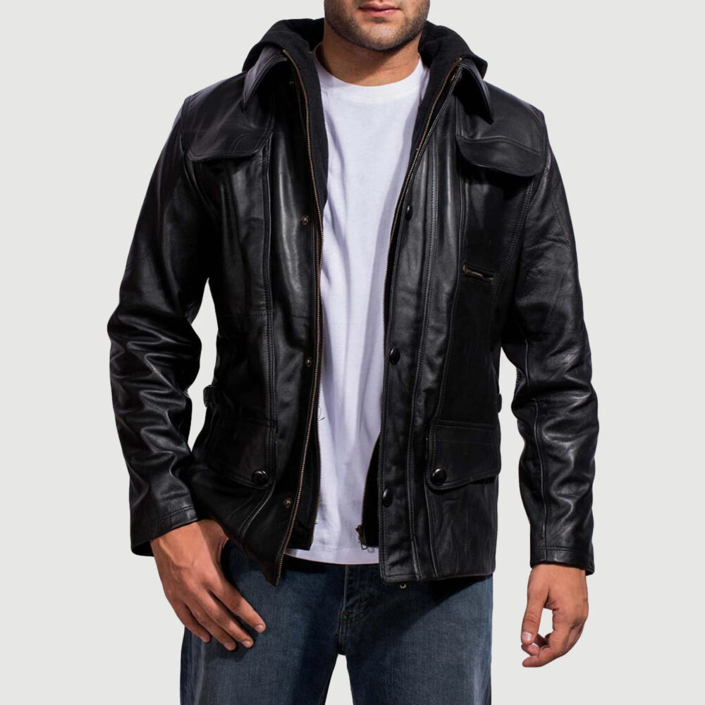 Vanguard Hooded Black Men's Leather Jacket