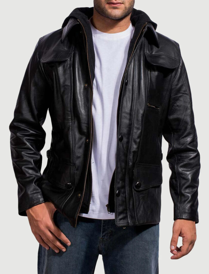 Vanguard Hooded Black Men's Leather Jacket