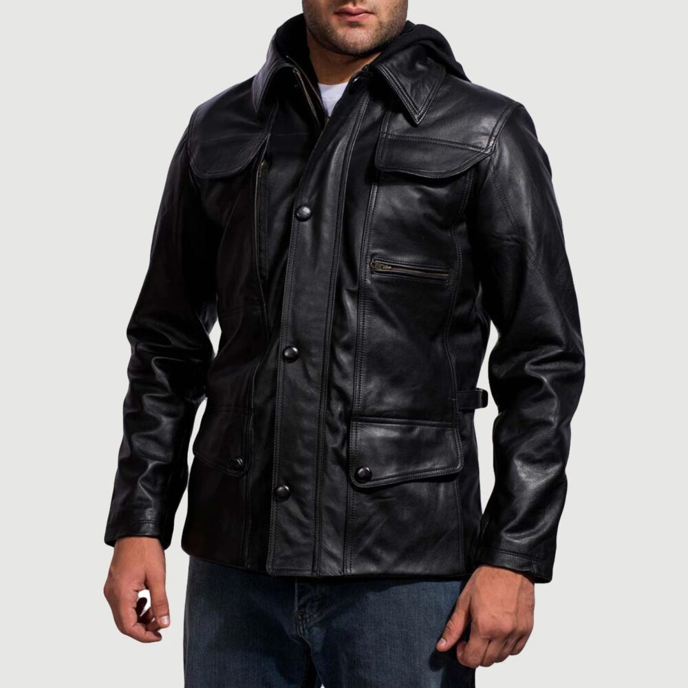 Vanguard Hooded Black Men's Leather Jacket