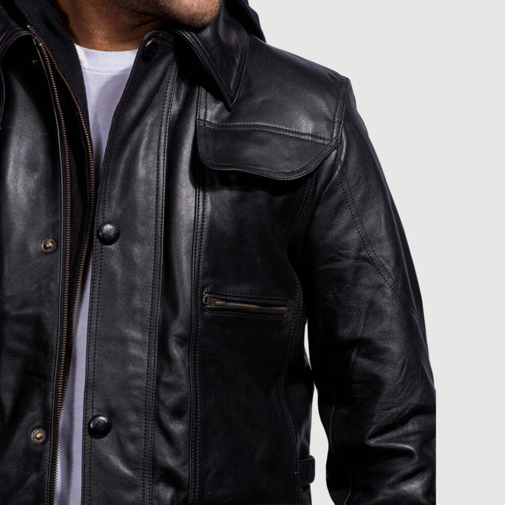 Vanguard Hooded Black Men's Leather Jacket