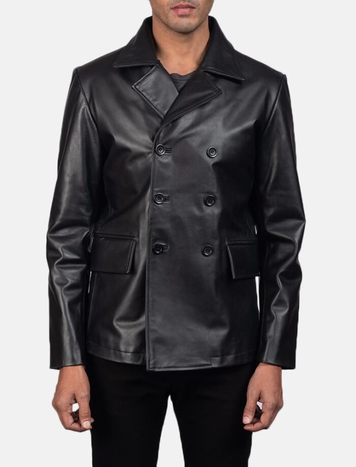 Bailey Black Leather Naval Peacoat