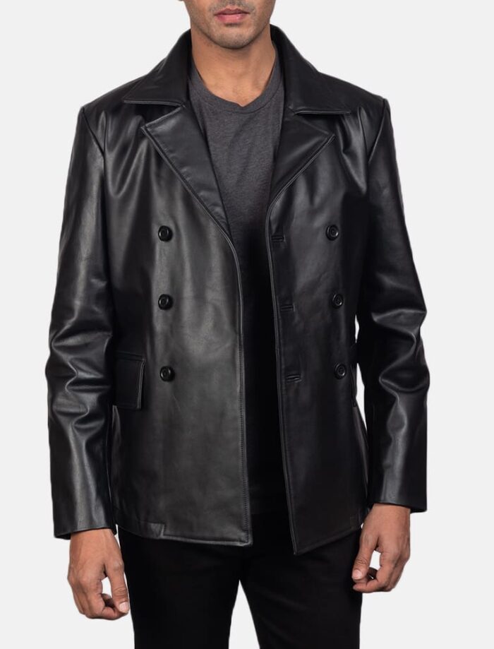 Bailey Black Leather Naval Peacoat