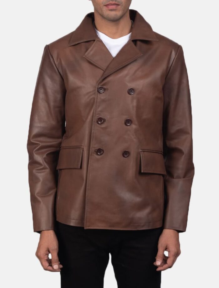 Bailey Brown Leather Naval Peacoat