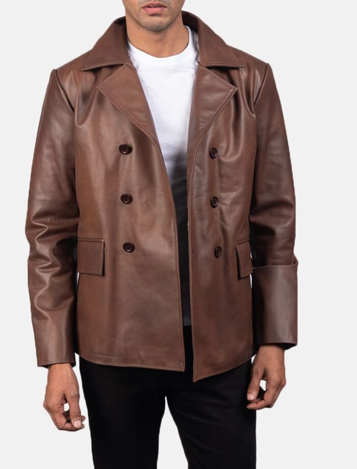 Bailey Brown Leather Naval Peacoat