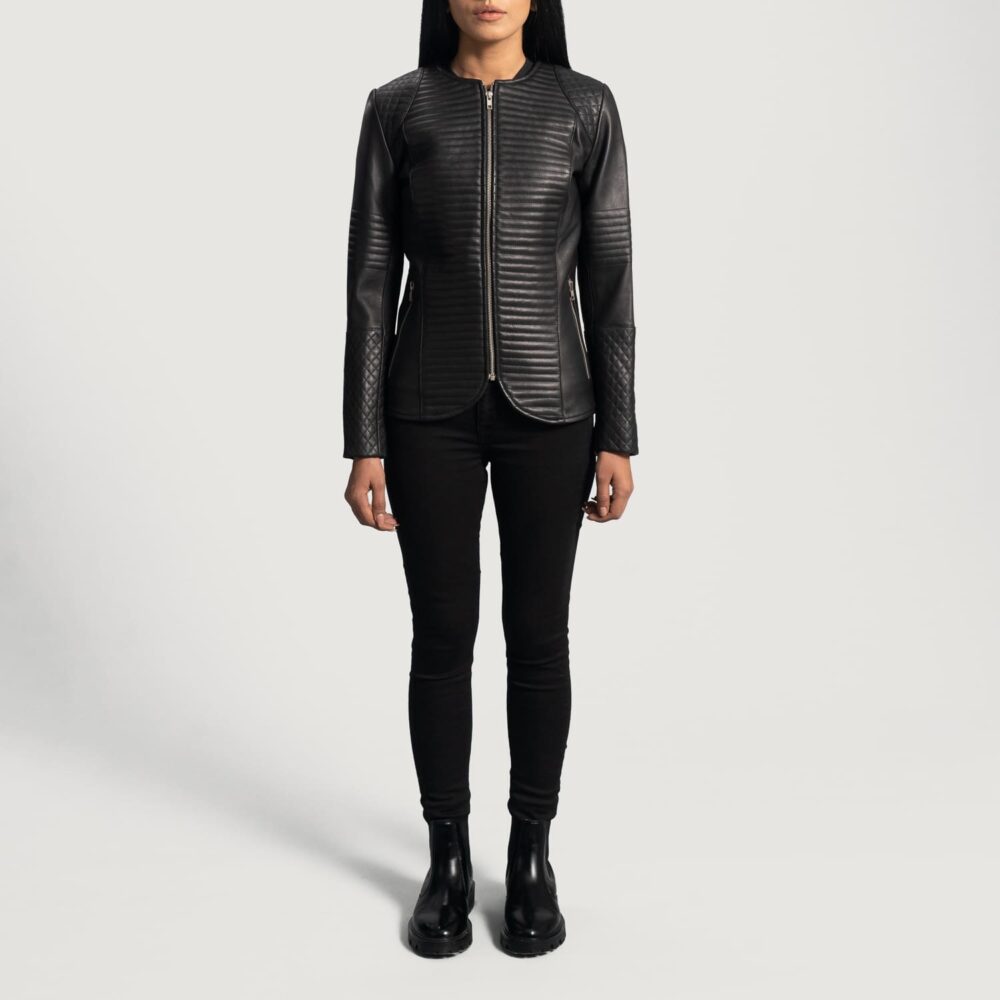 Aria Quilted Black Leather Jacket for Women