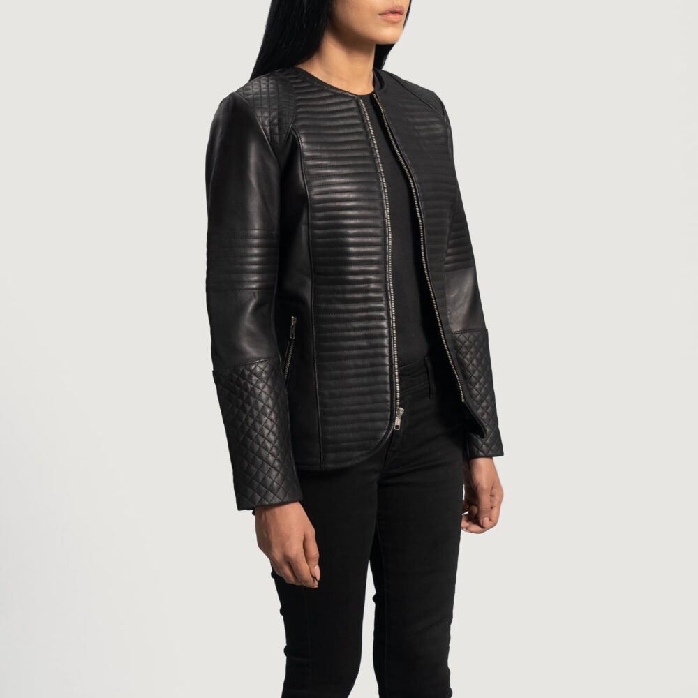 Aria Quilted Black Leather Jacket for Women