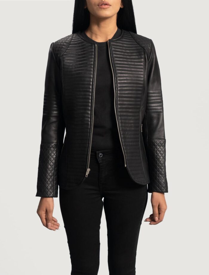 Aria Quilted Black Leather Jacket for Women