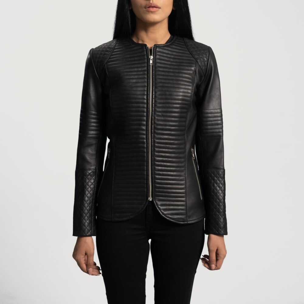 Aria Quilted Black Leather Jacket for Women