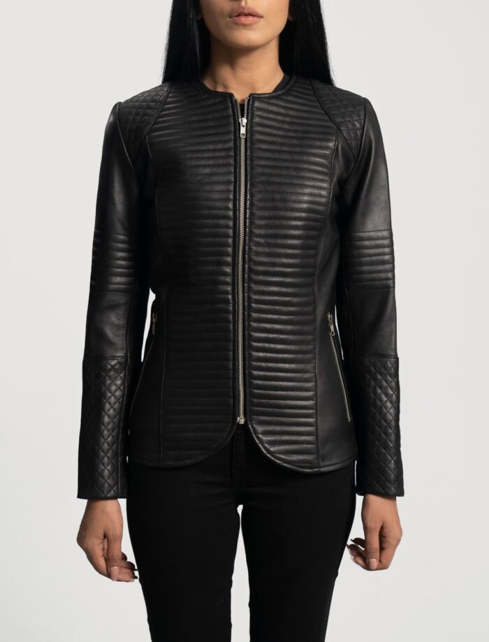 Aria Quilted Black Leather Jacket for Women