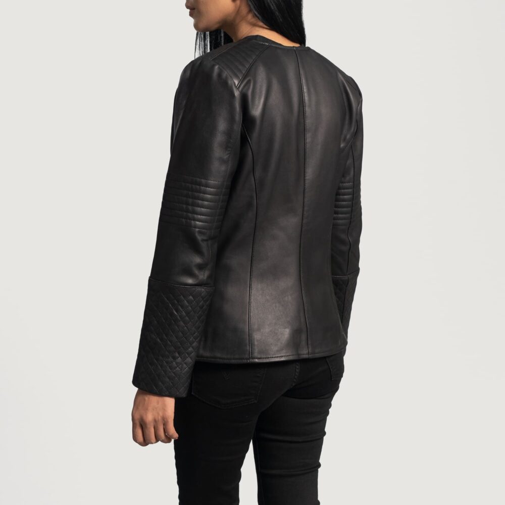 Aria Quilted Black Leather Jacket for Women