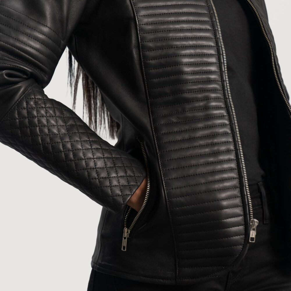 Aria Quilted Black Leather Jacket for Women