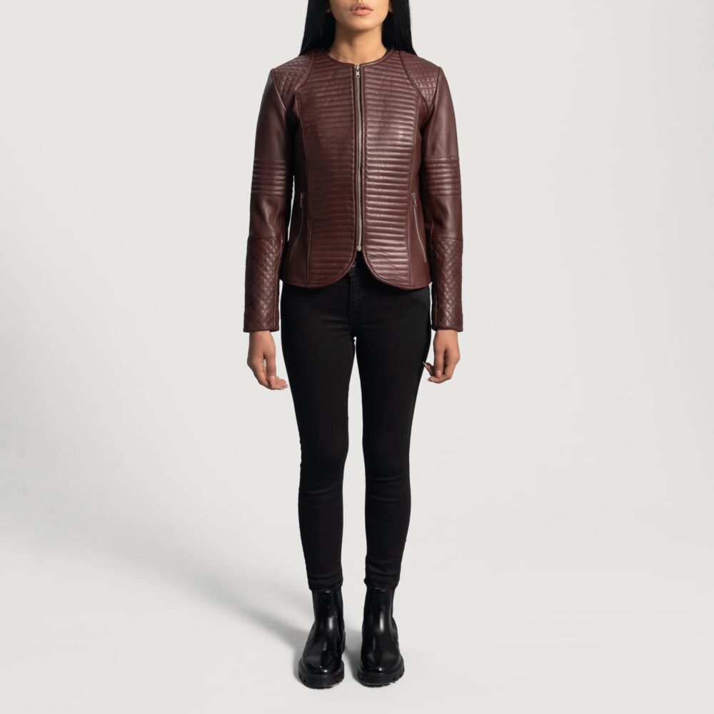 Seraphine Quilted Maroon Leather Jacket for Women