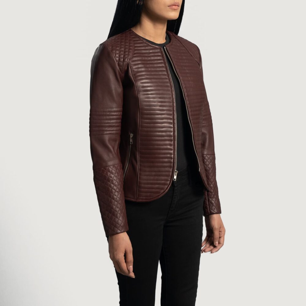 Seraphine Quilted Maroon Leather Jacket for Women