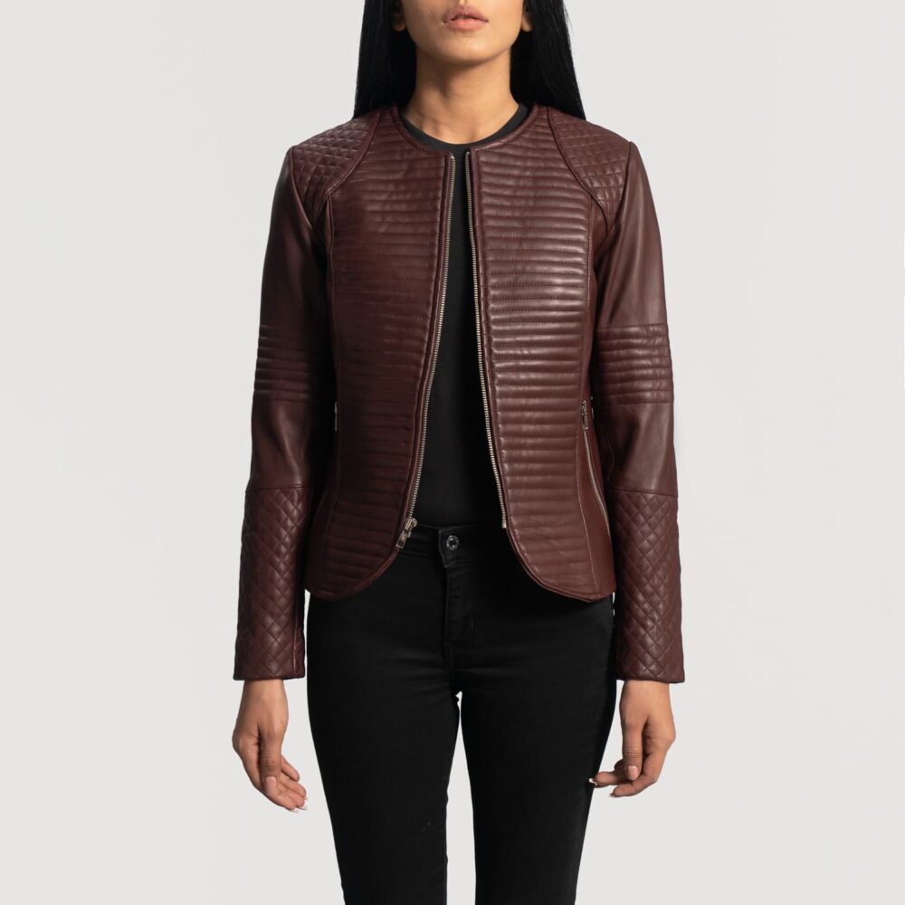 Seraphine Quilted Maroon Leather Jacket for Women