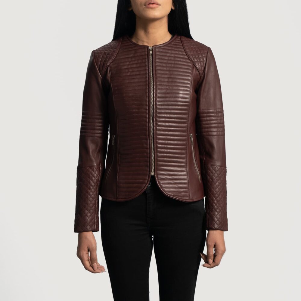 Seraphine Quilted Maroon Leather Jacket for Women