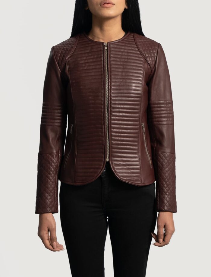 Seraphine Quilted Maroon Leather Jacket for Women