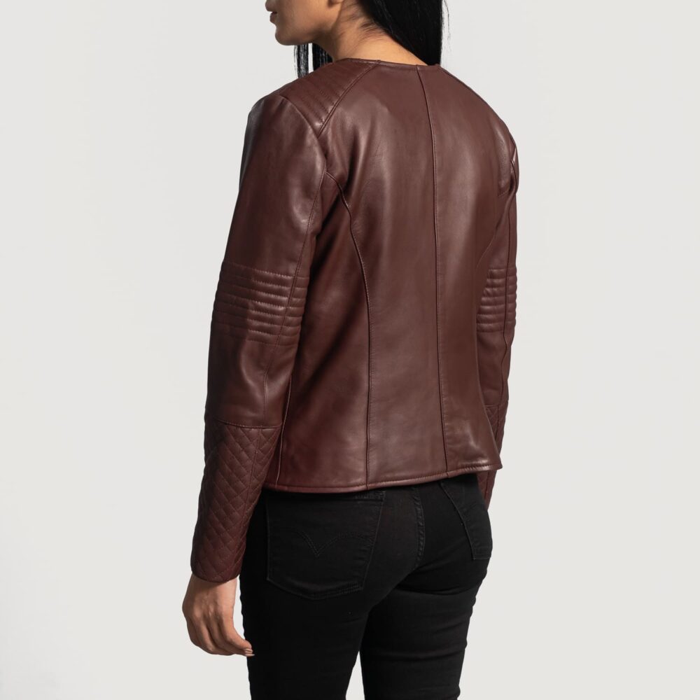 Seraphine Quilted Maroon Leather Jacket for Women