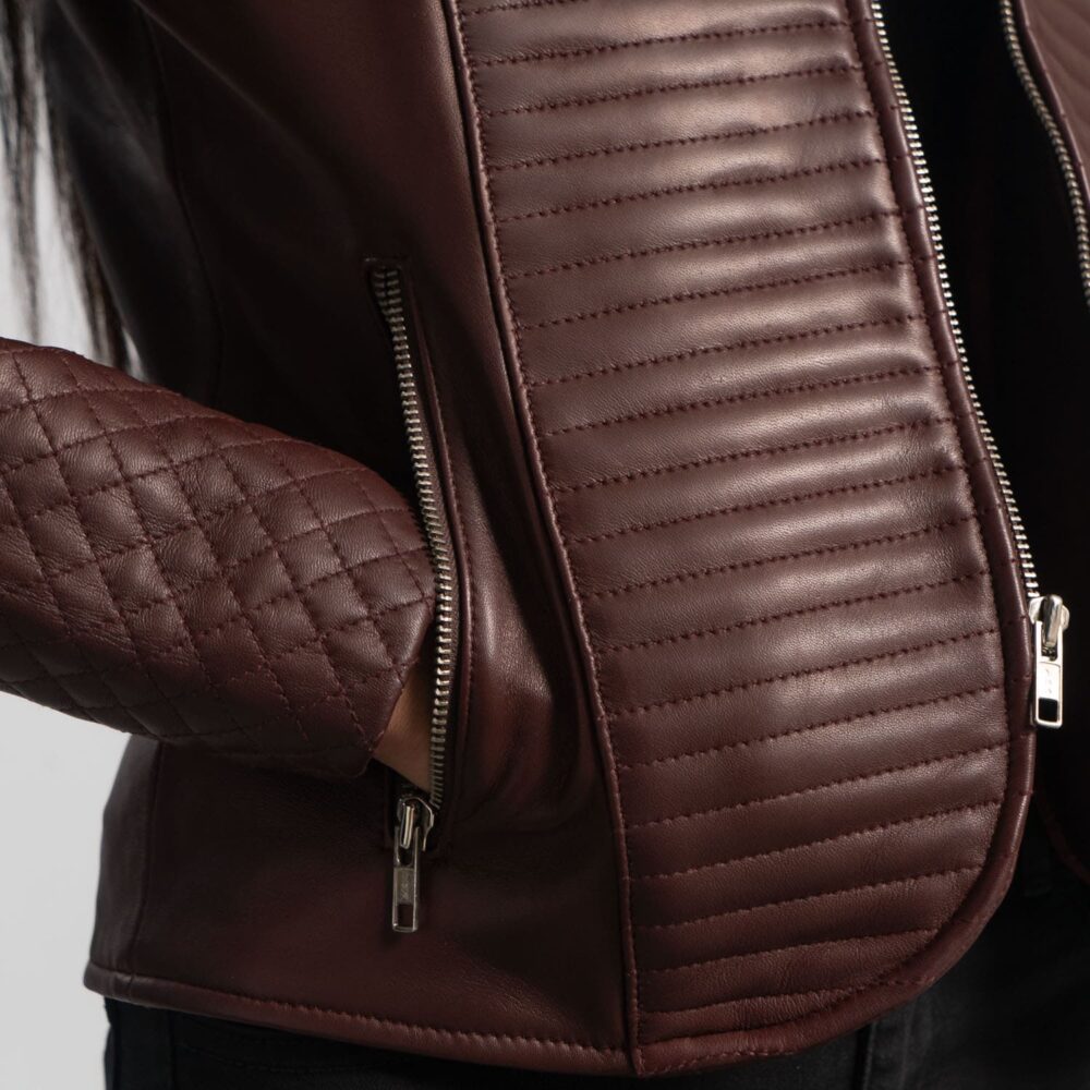 Seraphine Quilted Maroon Leather Jacket for Women