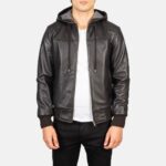 Nimbus Brown Hooded Leather Bomber Jacket