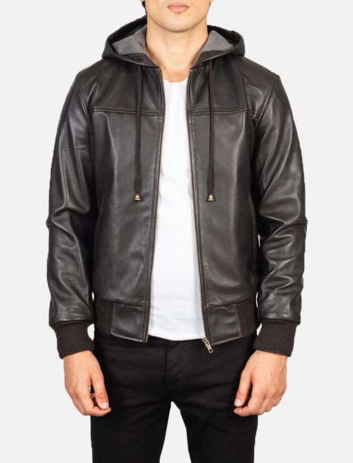 Nimbus Brown Hooded Leather Bomber Jacket