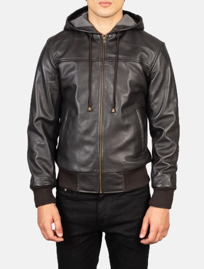 Nimbus Brown Hooded Leather Bomber Jacket