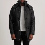 Kieran Black Snuffed Leather Duffle Coat for Men