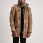 Kieran Distressed Brown Leather Duffle Coat for Men