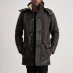 Kieran Tumbled Brown Leather Duffle Coat for Men