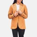 Elara Brown Nubuck Leather Blazer for Women