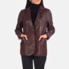 Elara Maroon Leather Blazer for Women