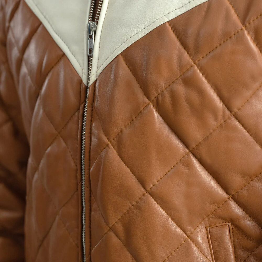 Grayson Tan Hooded Bomber Leather Puffer Jacket for Men