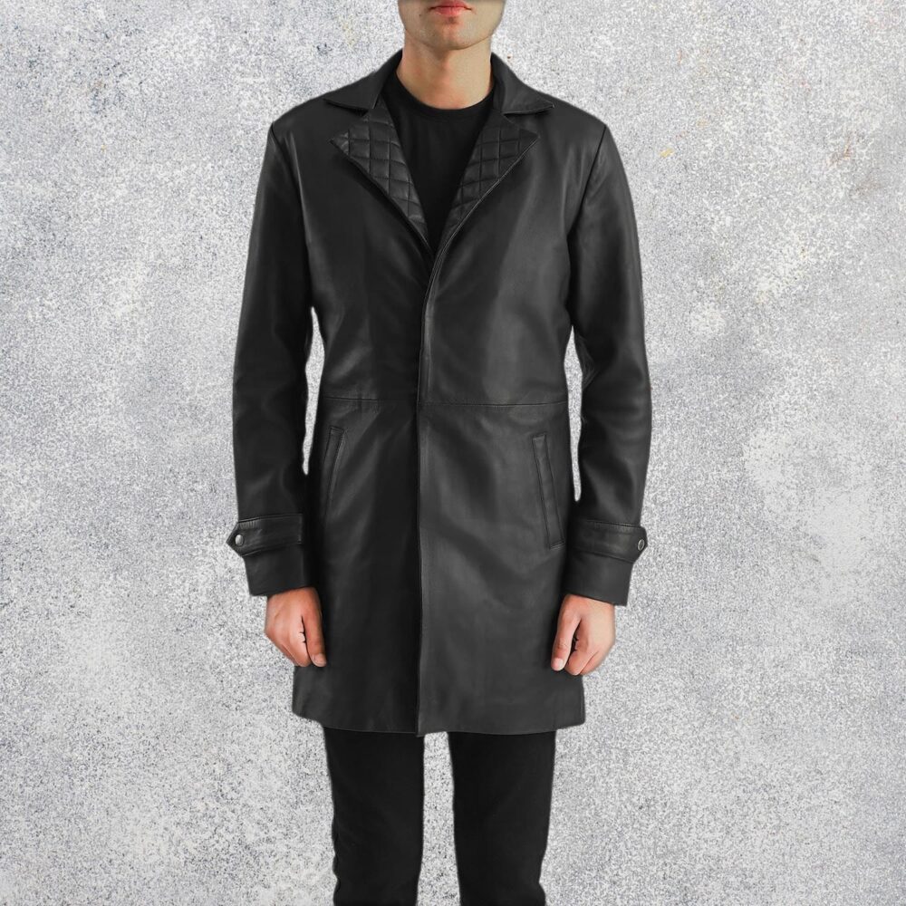 Obsidian Black Leather Coat for Men