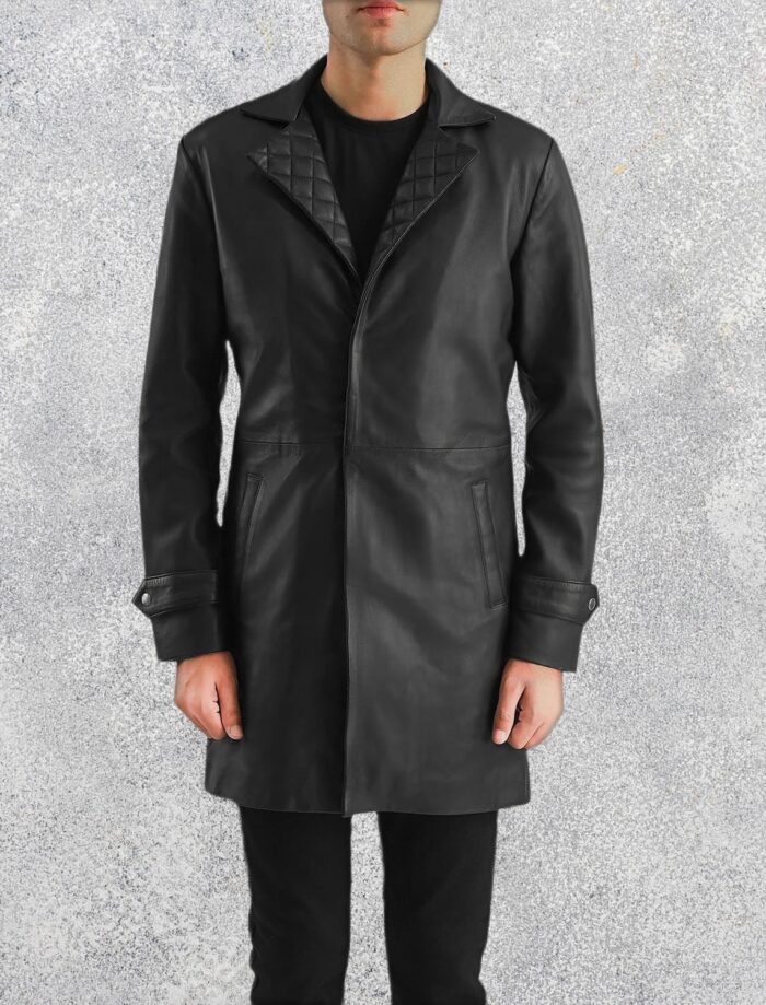 Obsidian Black Leather Coat for Men