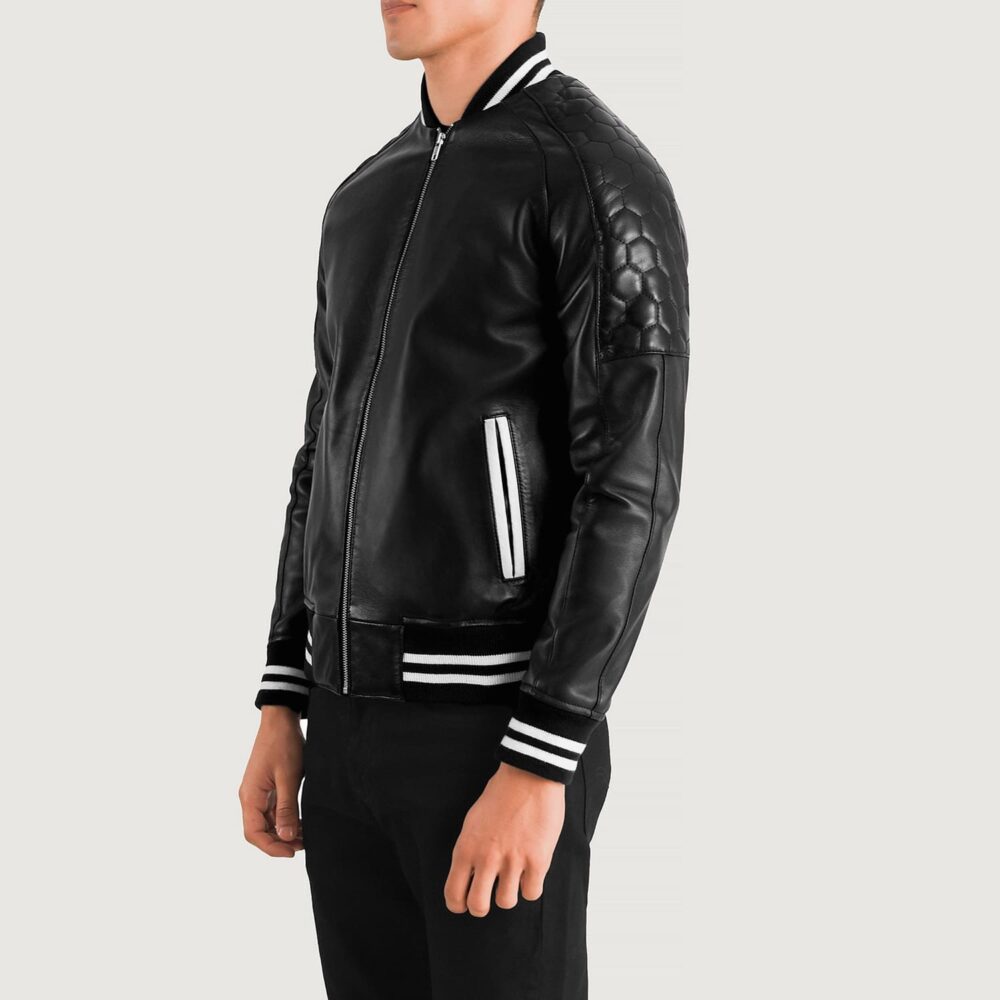 Phantom Black Leather Varsity Jacket