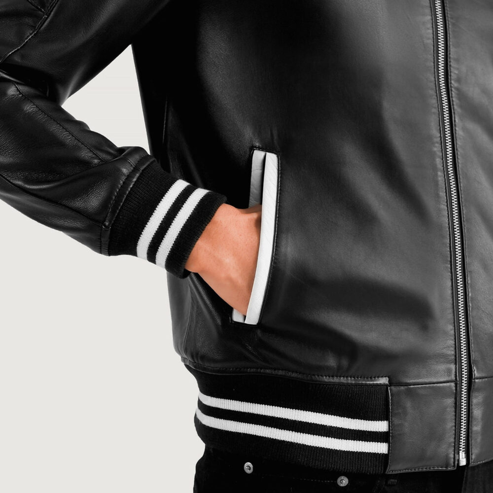 Phantom Black Leather Varsity Jacket