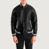 Phantom Black Leather Varsity Jacket