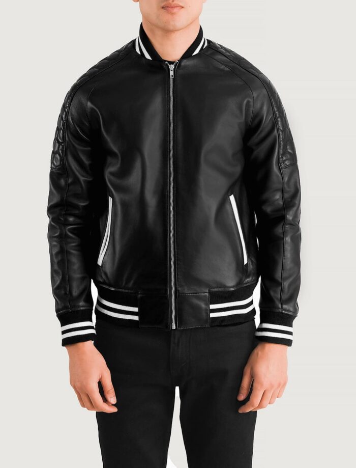 Phantom Black Leather Varsity Jacket