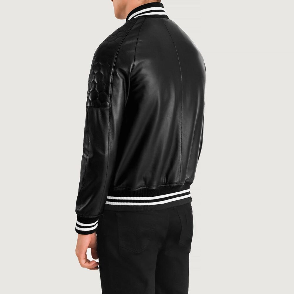 Phantom Black Leather Varsity Jacket