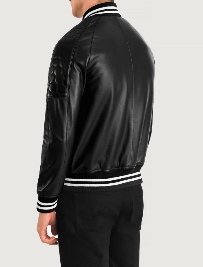 Phantom Black Leather Varsity Jacket