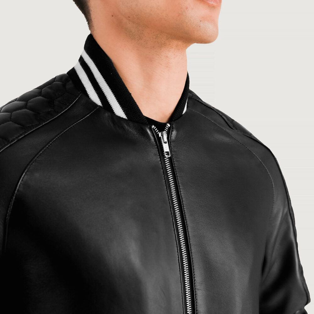 Phantom Black Leather Varsity Jacket