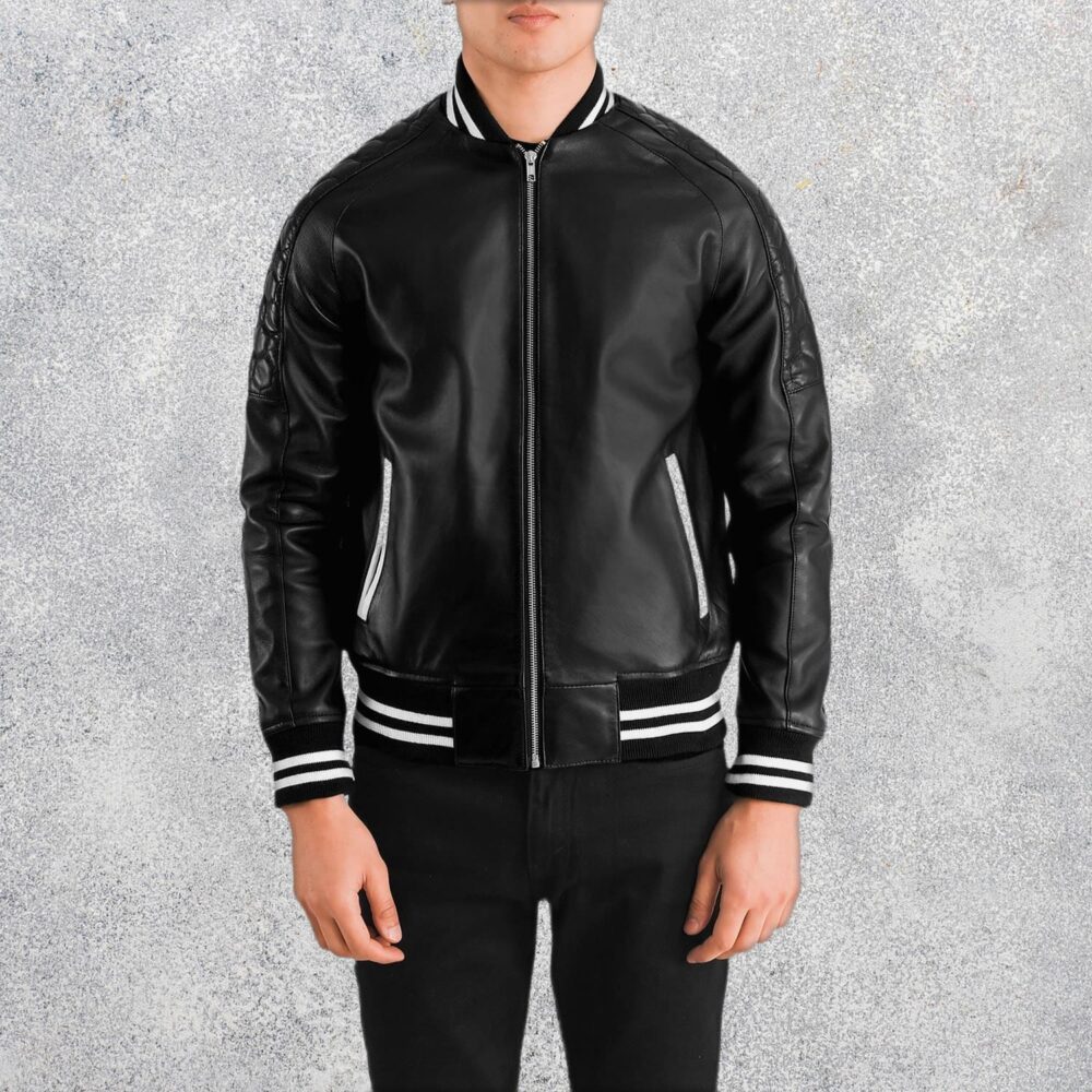 Phantom Black Leather Varsity Jacket