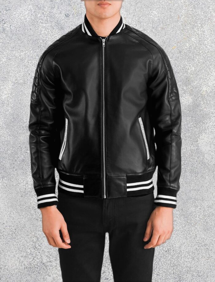 Phantom Black Leather Varsity Jacket