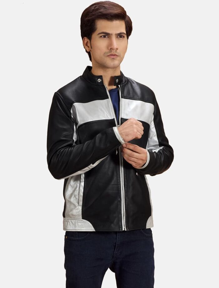 Rogue Silver Black Leather Biker Jacket