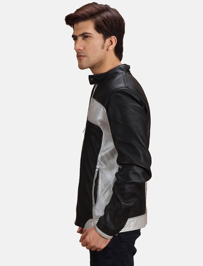 Rogue Silver Black Leather Biker Jacket