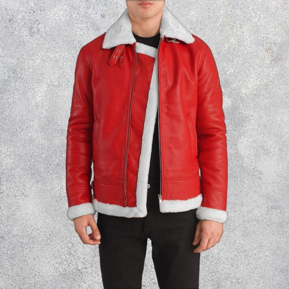 Ravon Men's Sheepskin Red Shearling Bomber Jacket