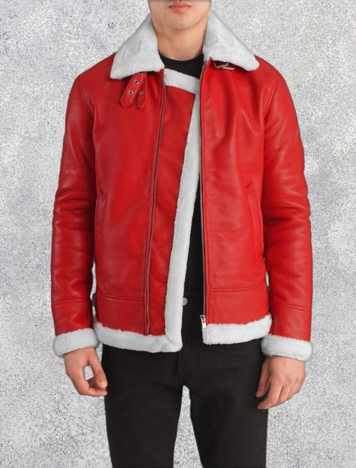 Ravon Men's Sheepskin Red Shearling Bomber Jacket