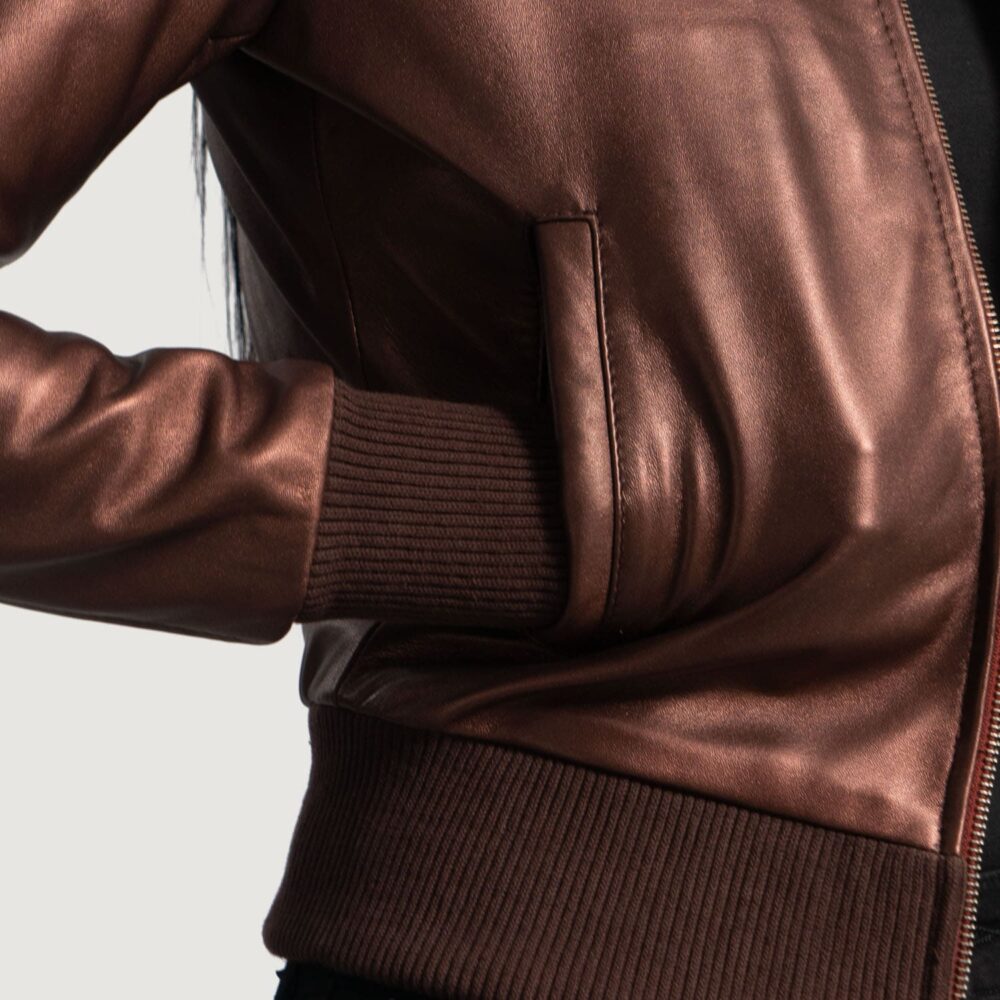 Aria Maroon Leather Bomber Jacket for Women